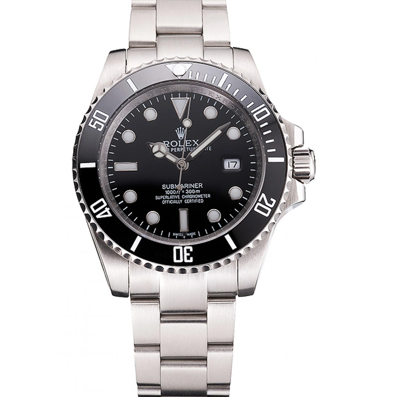 MiroTime 1026 Swiss Rolex Submariner Small Date Black Dial And Bezel Stainless Steel Case And Bracelet